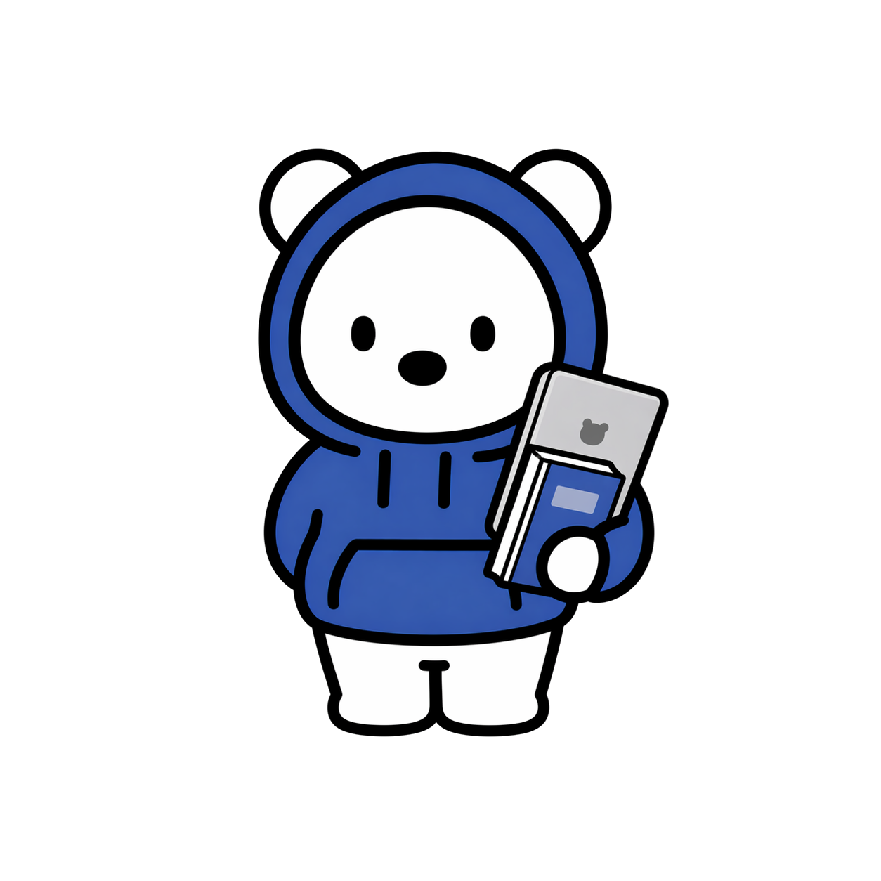 책과 노트북을 든 큐리